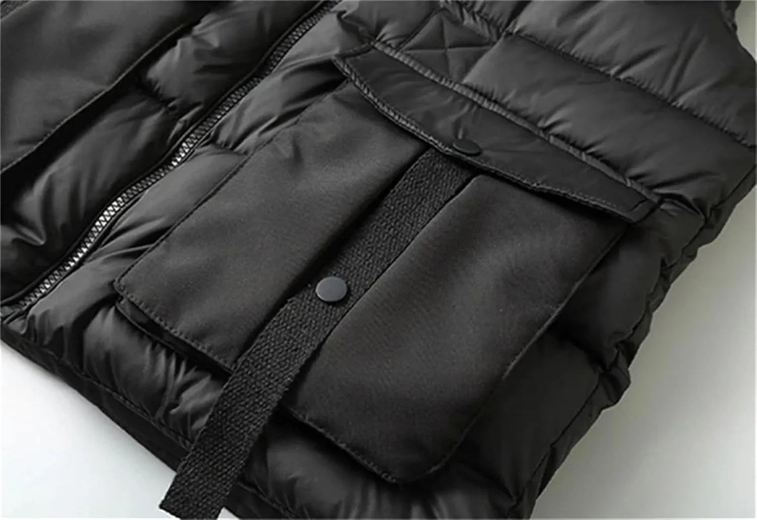 Men's Winter Hooded Down Vest Casual Stand Collar Zipper Warm Cotton Padded Sleeveless Waistcoat Jacket