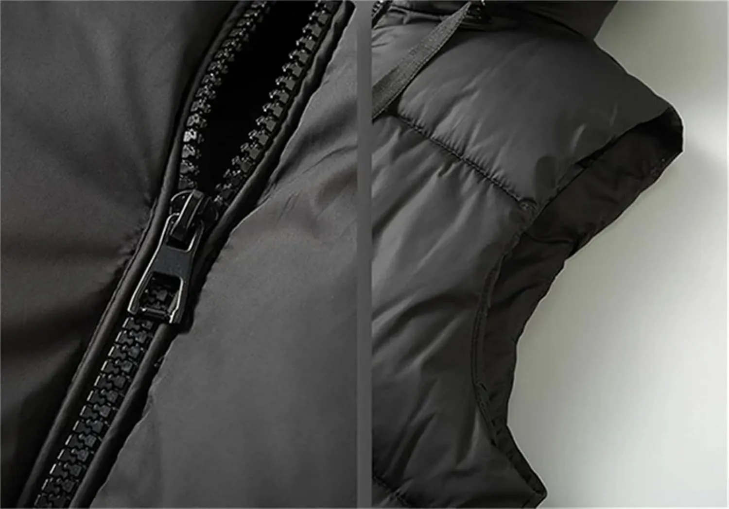 Men's Winter Hooded Down Vest Casual Stand Collar Zipper Warm Cotton Padded Sleeveless Waistcoat Jacket