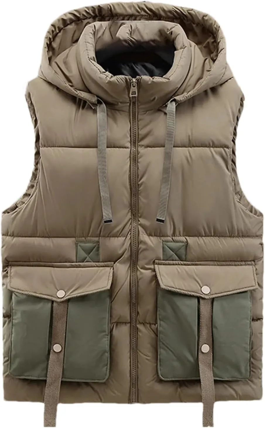 Men's Winter Hooded Down Vest Casual Stand Collar Zipper Warm Cotton Padded Sleeveless Waistcoat Jacket