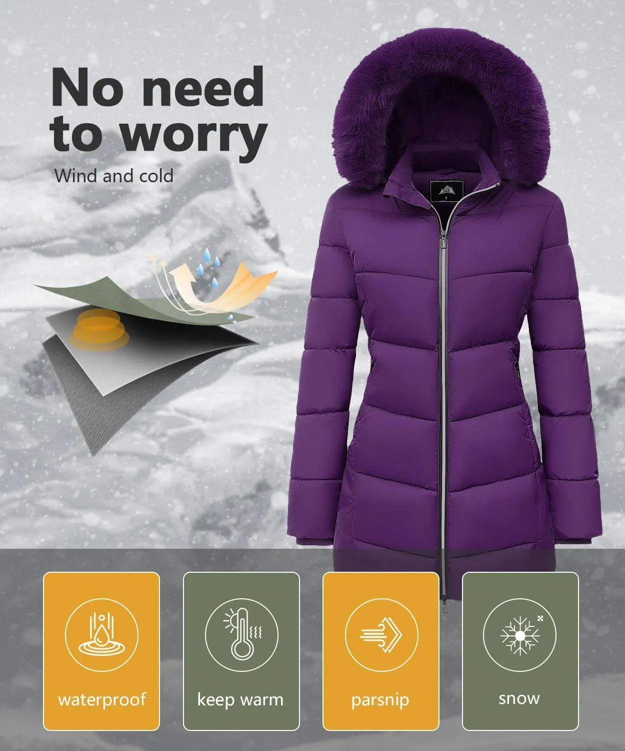 MOERDENG Women's Winter Windproof Warm Down Coats Waterproof Thicken Hooded fashions Puffer Jacket