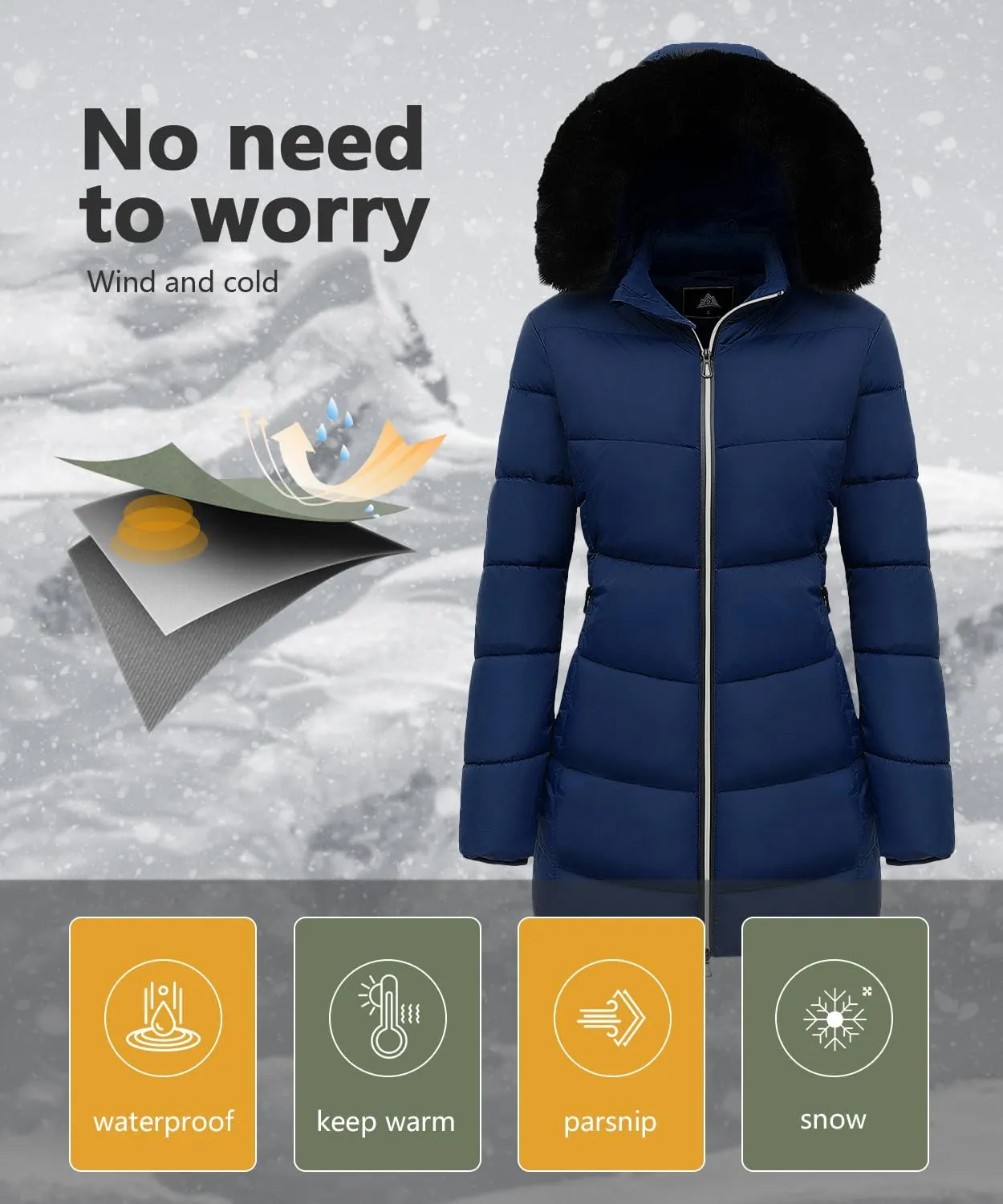 MOERDENG Women's Winter Windproof Warm Down Coats Waterproof Thicken Hooded fashions Puffer Jacket