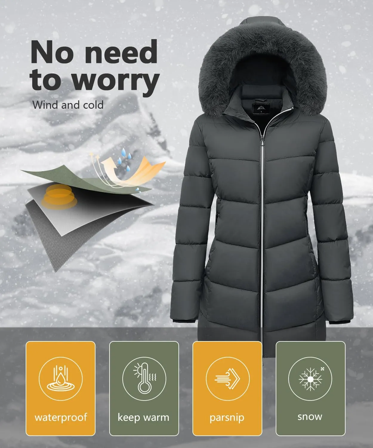 MOERDENG Women's Winter Windproof Warm Down Coats Waterproof Thicken Hooded fashions Puffer Jacket