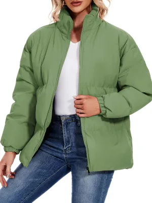Neineiwu Women's Fashion Winter Long Sleeve Zip Puffer Jacket Pockets Baggy Short Down Coats