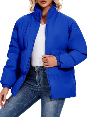 Neineiwu Women's Fashion Winter Long Sleeve Zip Puffer Jacket Pockets Baggy Short Down Coats