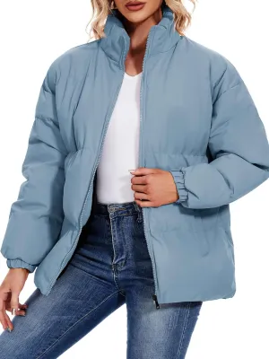 Neineiwu Women's Fashion Winter Long Sleeve Zip Puffer Jacket Pockets Baggy Short Down Coats