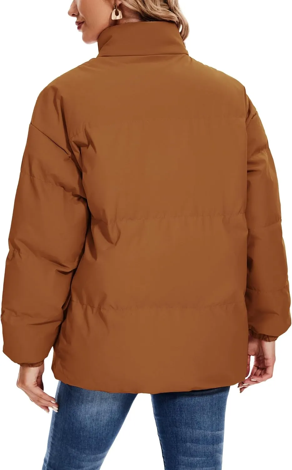 Neineiwu Women's Fashion Winter Long Sleeve Zip Puffer Jacket Pockets Baggy Short Down Coats