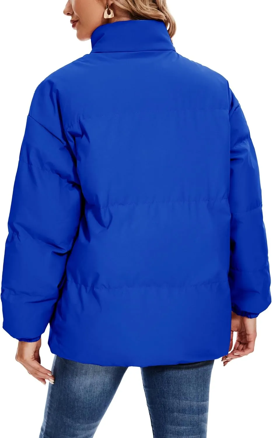 Neineiwu Women's Fashion Winter Long Sleeve Zip Puffer Jacket Pockets Baggy Short Down Coats