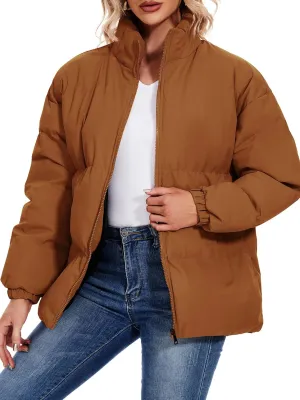 Neineiwu Women's Fashion Winter Long Sleeve Zip Puffer Jacket Pockets Baggy Short Down Coats