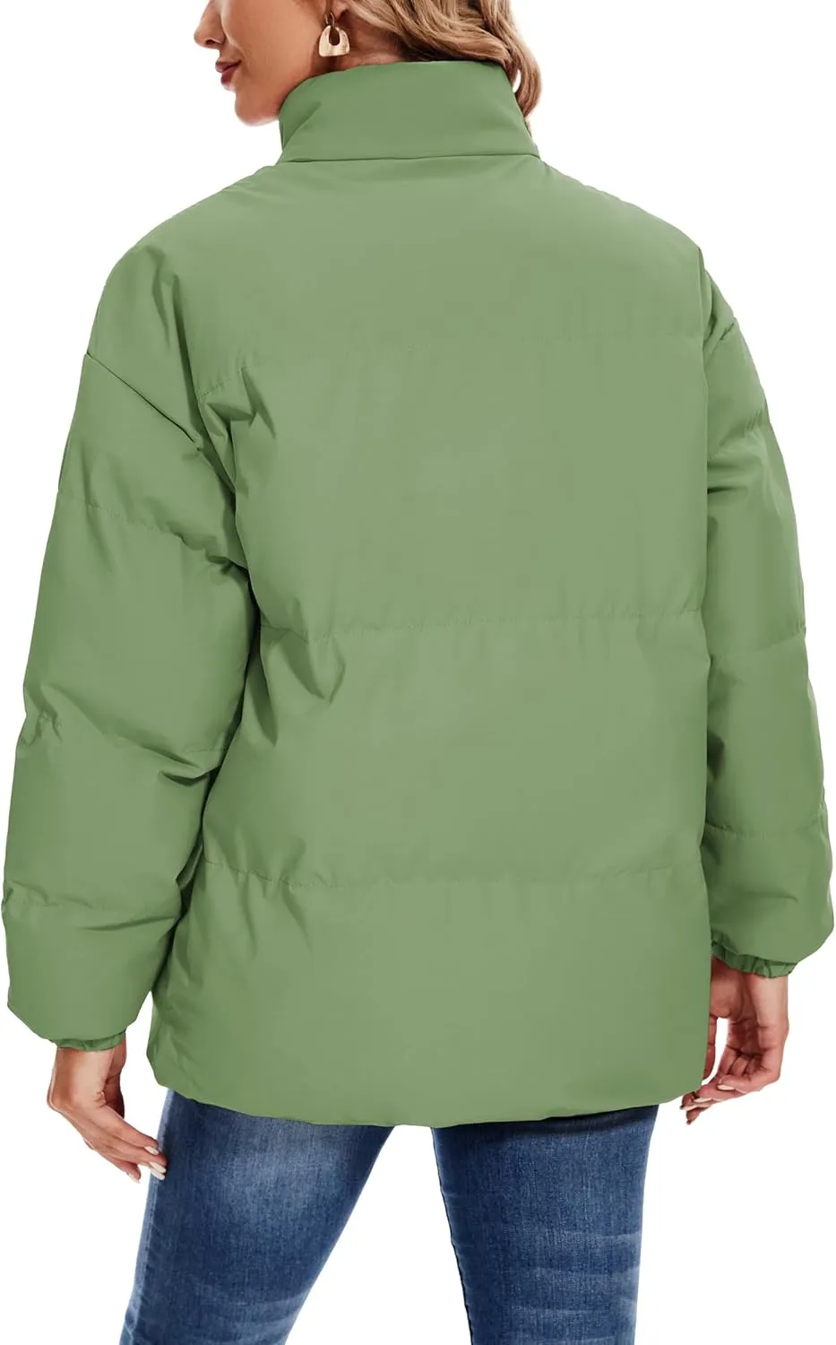 Neineiwu Women's Fashion Winter Long Sleeve Zip Puffer Jacket Pockets Baggy Short Down Coats