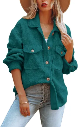 Nirovien Womens Oversized Fleece Jakcets Button Down Sherpa Shacket Fuzzy Coats Casual Warm Teddy Outwear with Pockets