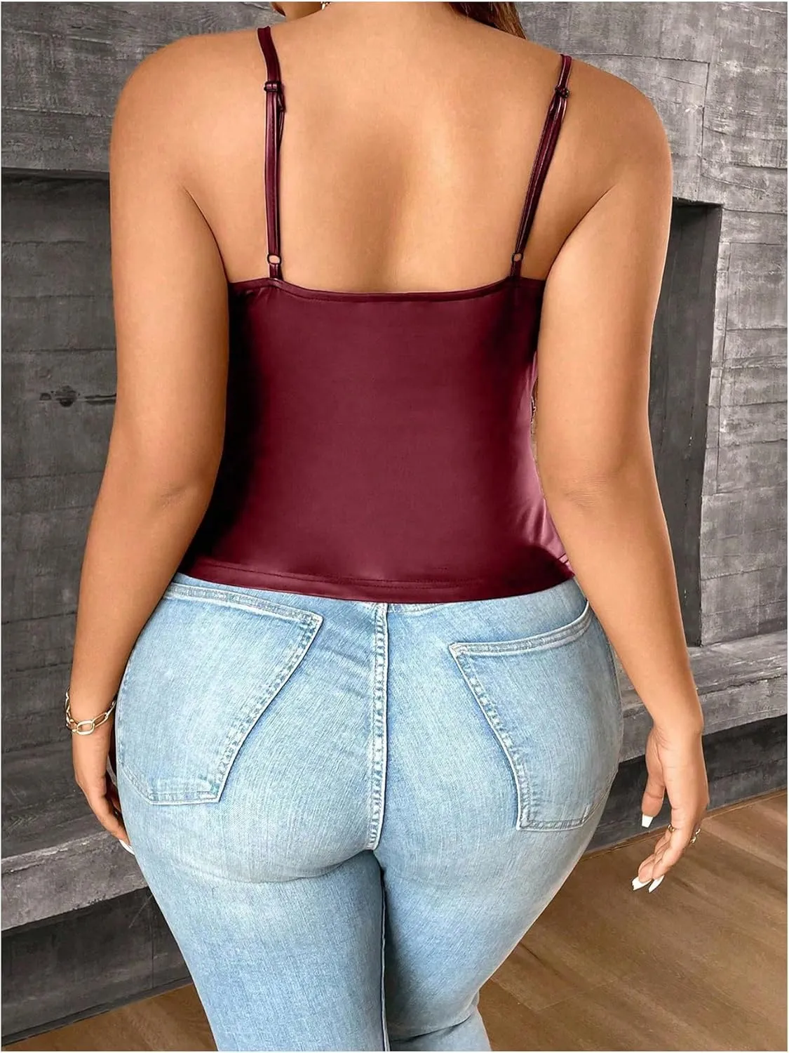 OYOANGLE Women's Plus Size PU Leather Wrap Camisole Deep V Neck Spaghetti Strap Tank Tops