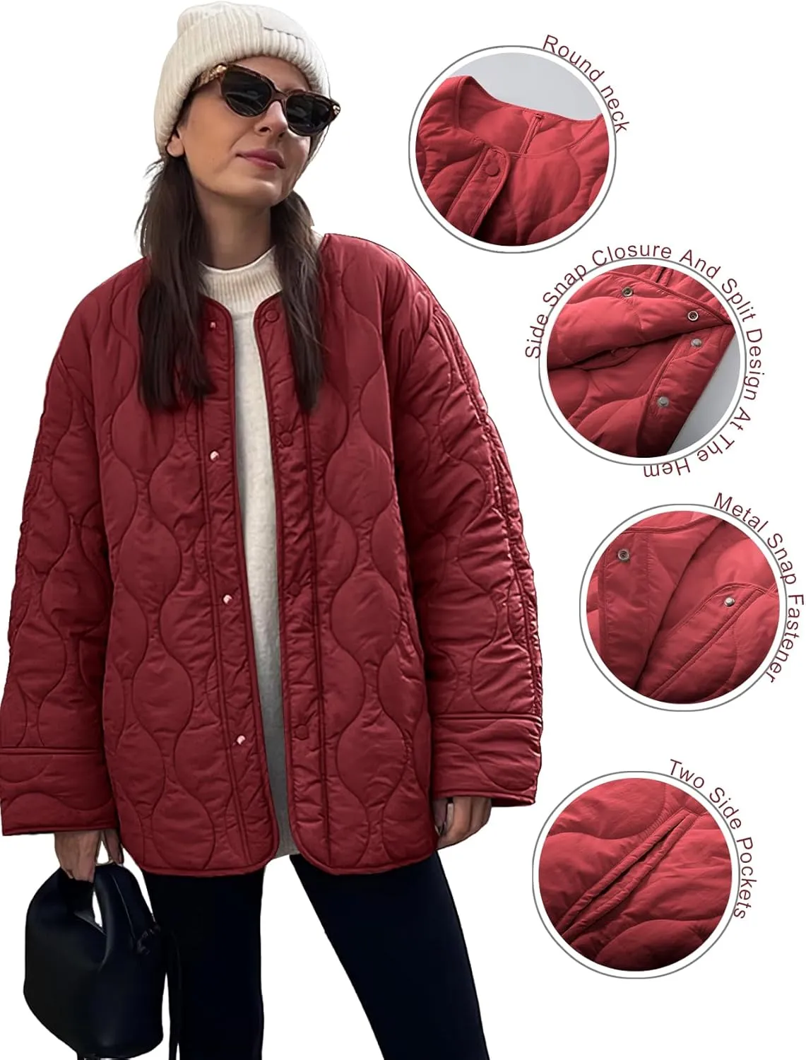 PEHMEA Women's Quilted Lightweight Jackets Button Down Puffer Jacket Coats Fashion Warm Padded Outwear with Pockets