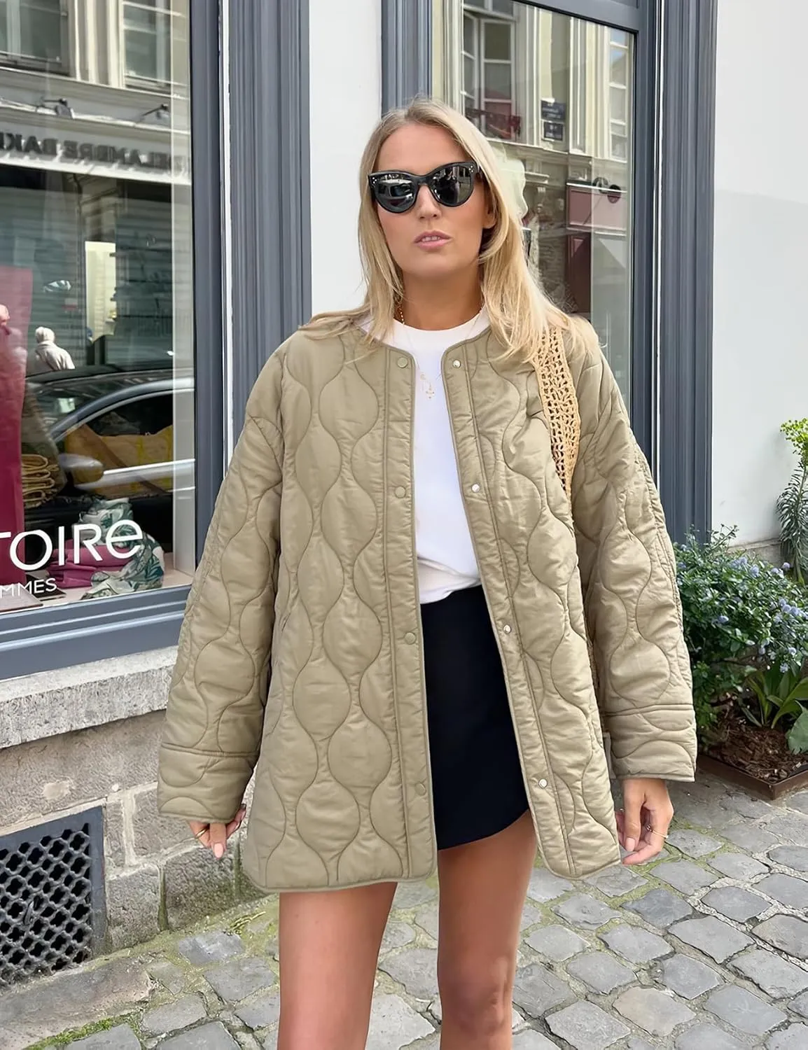 PEHMEA Women's Quilted Lightweight Jackets Button Down Puffer Jacket Coats Fashion Warm Padded Outwear with Pockets