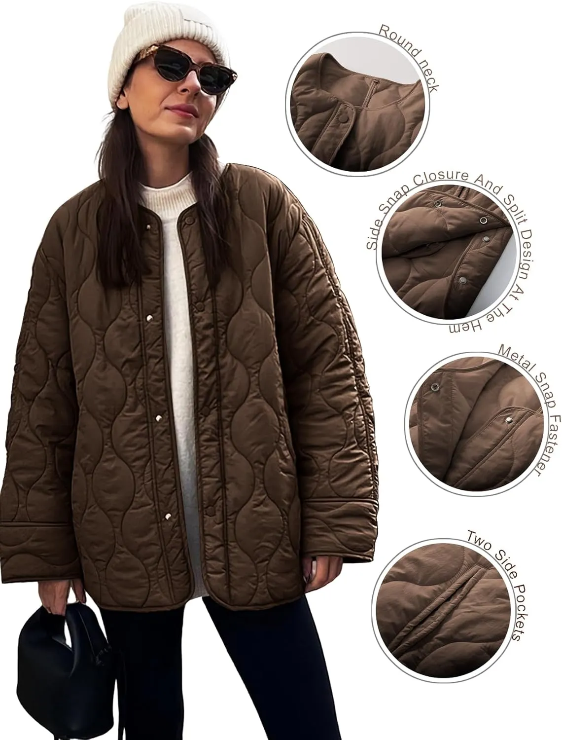 PEHMEA Women's Quilted Lightweight Jackets Button Down Puffer Jacket Coats Fashion Warm Padded Outwear with Pockets