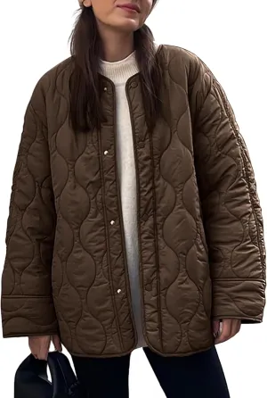 PEHMEA Women's Quilted Lightweight Jackets Button Down Puffer Jacket Coats Fashion Warm Padded Outwear with Pockets