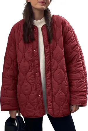 PEHMEA Women's Quilted Lightweight Jackets Button Down Puffer Jacket Coats Fashion Warm Padded Outwear with Pockets