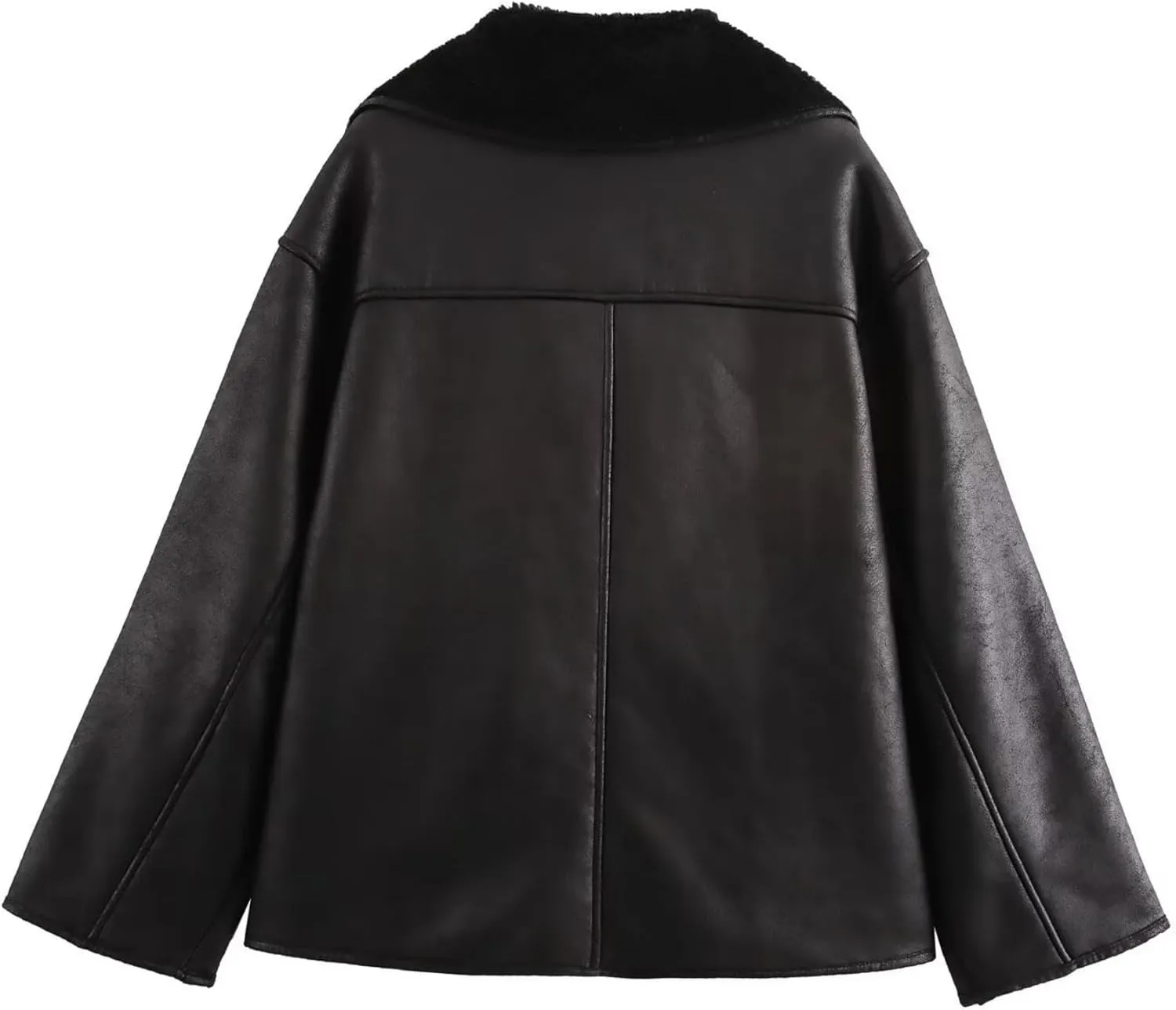 Perbai Women's Lapel Fleece Lined Single Breasted Faux Suede Jacket Oversized Leather Trucker Coat