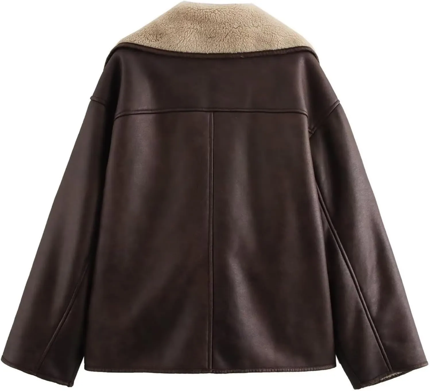 Perbai Women's Lapel Fleece Lined Single Breasted Faux Suede Jacket Oversized Leather Trucker Coat