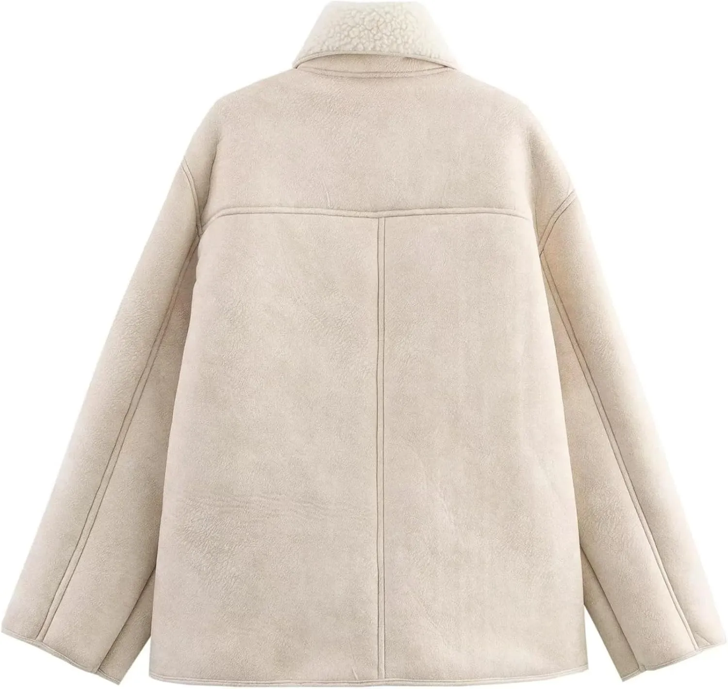 Perbai Women's Lapel Fleece Lined Single Breasted Faux Suede Jacket Oversized Leather Trucker Coat