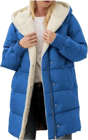 Puffer Coat Women Women's Winter Thickened Down Jacket Warm Long Down Jacket with Hood Hooded Cotton Jacket