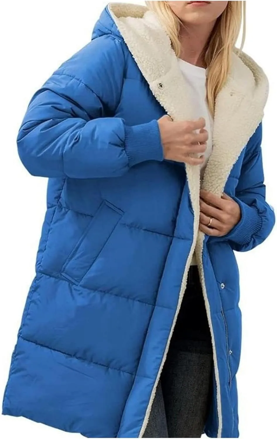 Puffer Coat Women Women's Winter Thickened Down Jacket Warm Long Down Jacket with Hood Hooded Cotton Jacket