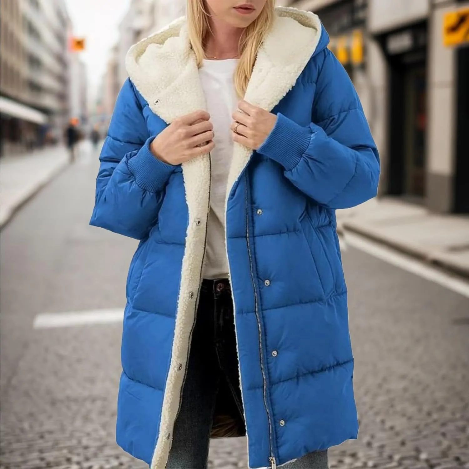 Puffer Coat Women Women's Winter Thickened Down Jacket Warm Long Down Jacket with Hood Hooded Cotton Jacket