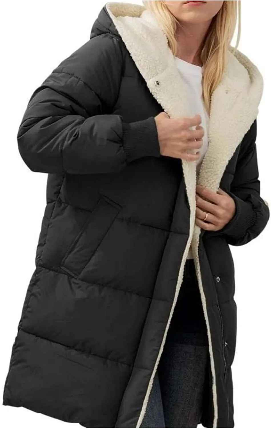 Puffer Coat Women Women's Winter Thickened Down Jacket Warm Long Down Jacket with Hood Hooded Cotton Jacket