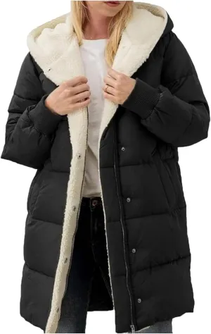 Puffer Coat Women Women's Winter Thickened Down Jacket Warm Long Down Jacket with Hood Hooded Cotton Jacket