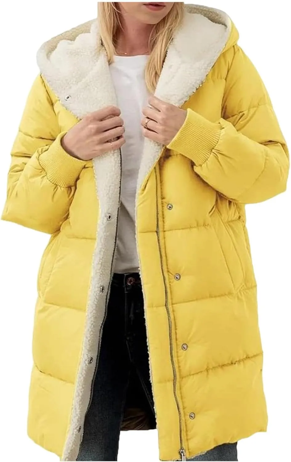 Puffer Coat Women Women's Winter Thickened Down Jacket Warm Long Down Jacket with Hood Hooded Cotton Jacket