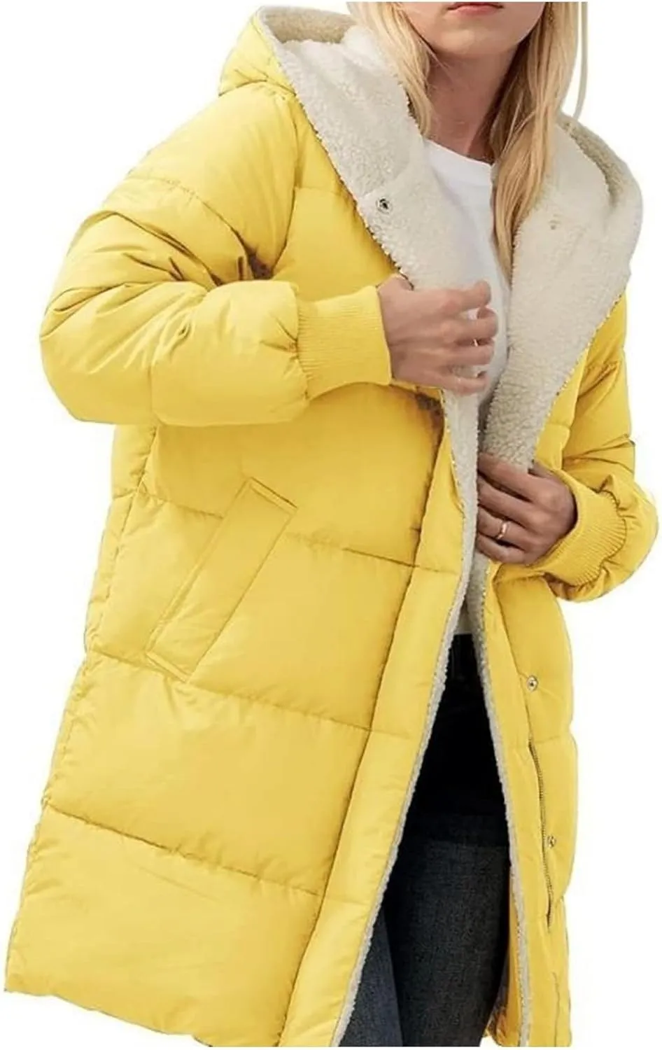 Puffer Coat Women Women's Winter Thickened Down Jacket Warm Long Down Jacket with Hood Hooded Cotton Jacket