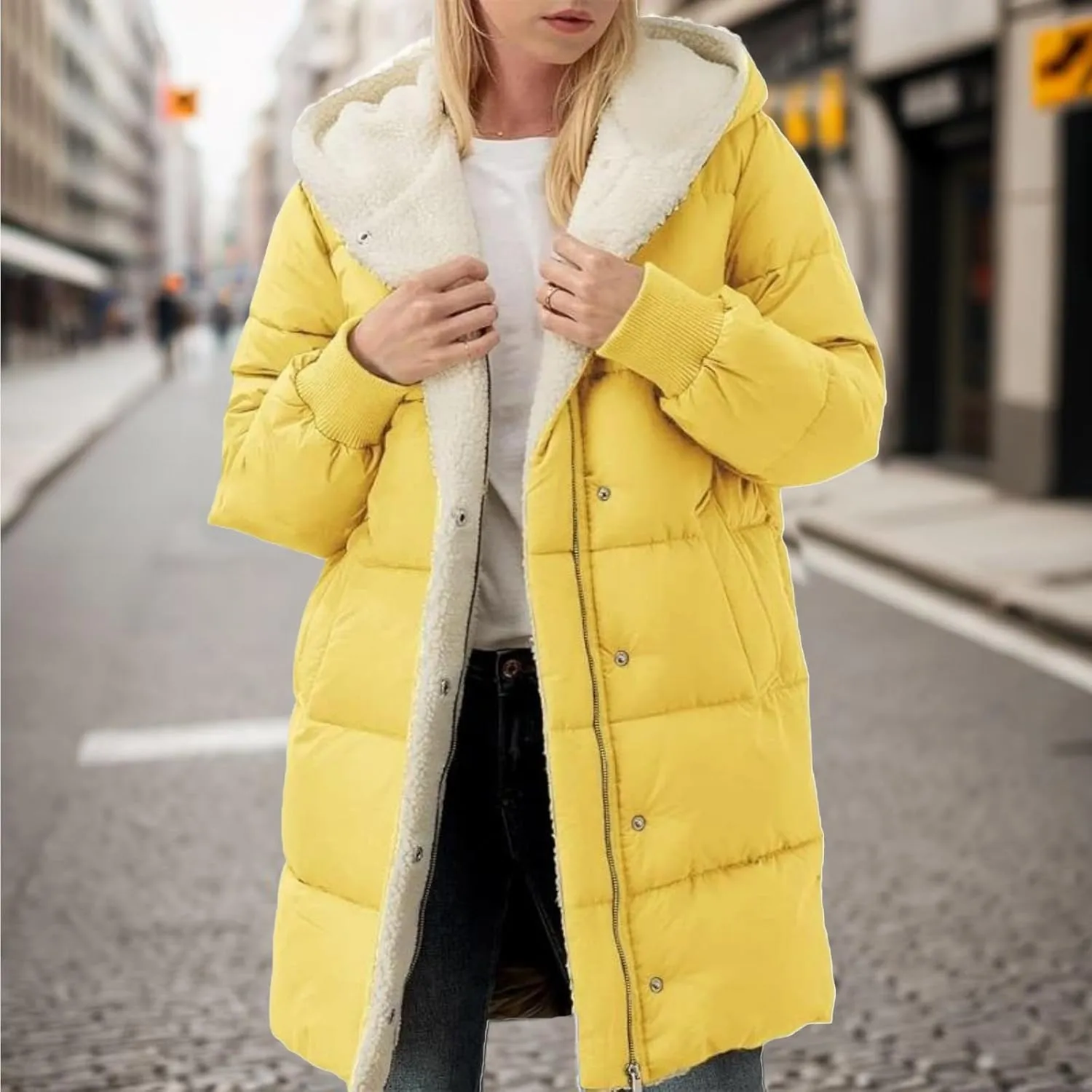 Puffer Coat Women Women's Winter Thickened Down Jacket Warm Long Down Jacket with Hood Hooded Cotton Jacket