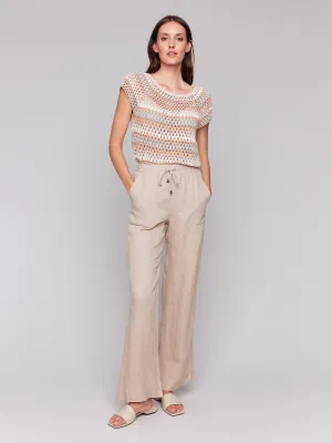 Pull-On Linen Blend Wide Leg Pants - Biscuit