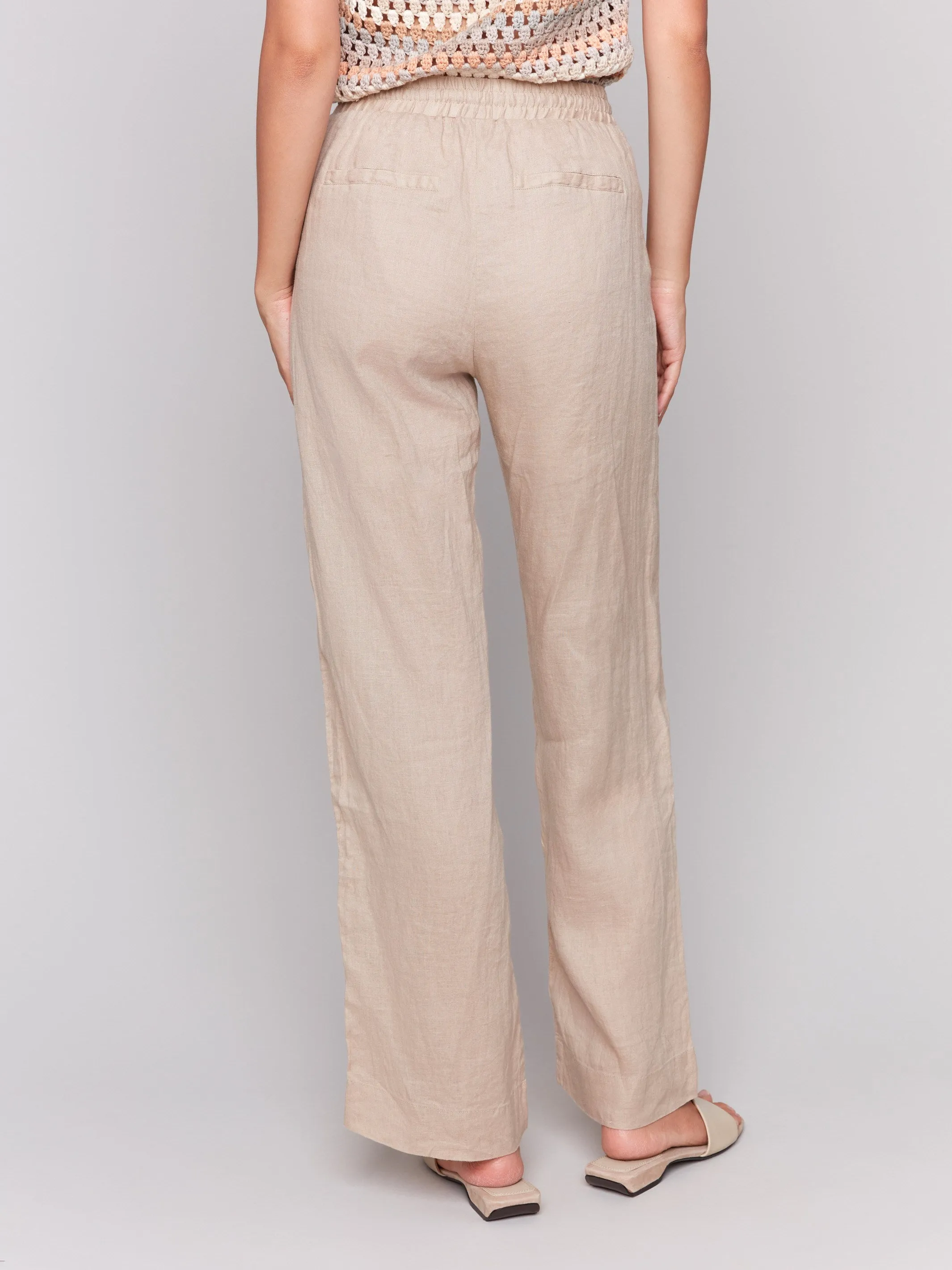 Pull-On Linen Blend Wide Leg Pants - Biscuit