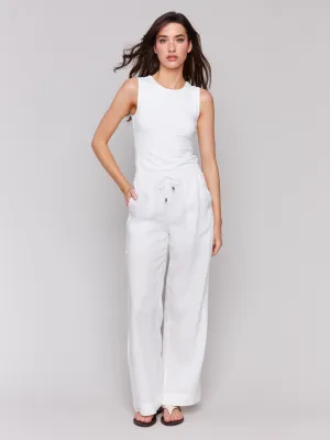 Pull-On Linen Blend Wide Leg Pants - White