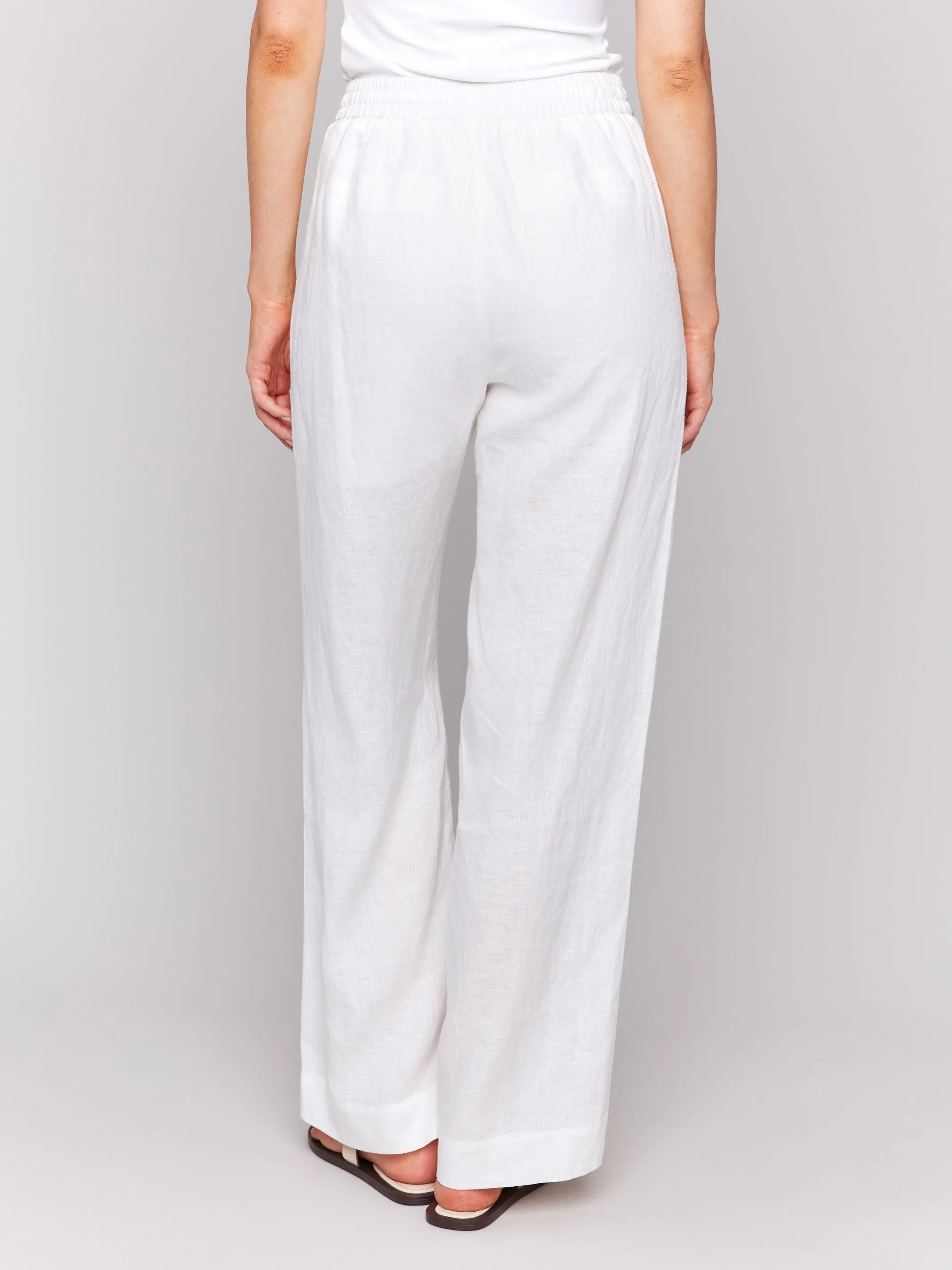 Pull-On Linen Blend Wide Leg Pants - White