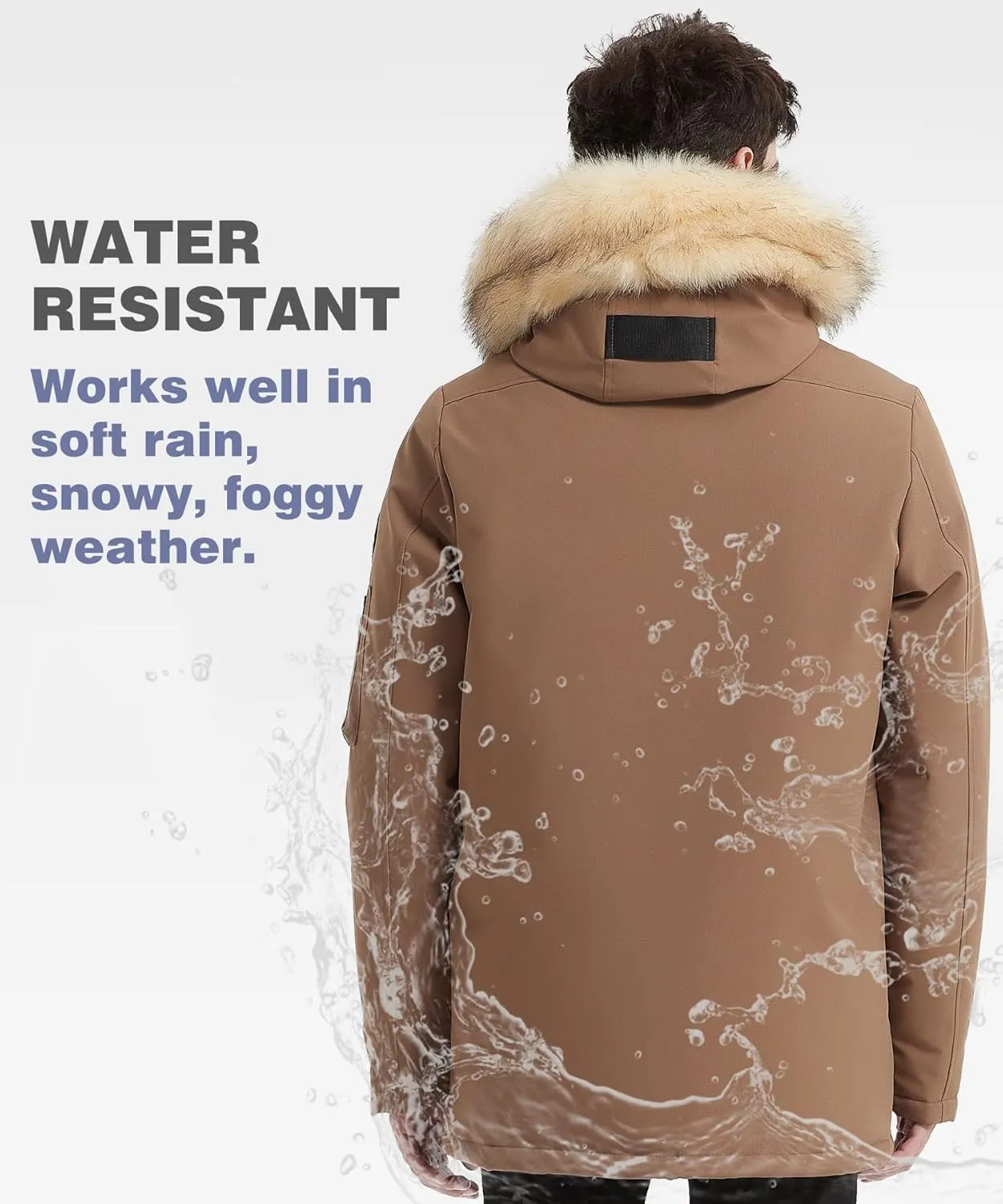 PUREMSX Men's Down Parka Coat, Fur Hood Thick Warm Insulted Windproof Outdoor Winter Jacket