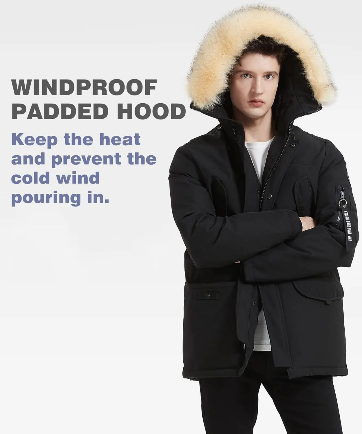PUREMSX Men's Down Parka Coat, Fur Hood Thick Warm Insulted Windproof Outdoor Winter Jacket