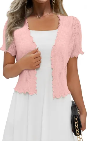 REDHOTYPE Women's Cardigan Summer Cropped Cardigans Lightweight Short Sleeve Crochet Bolero Shrugs Sweater for Women