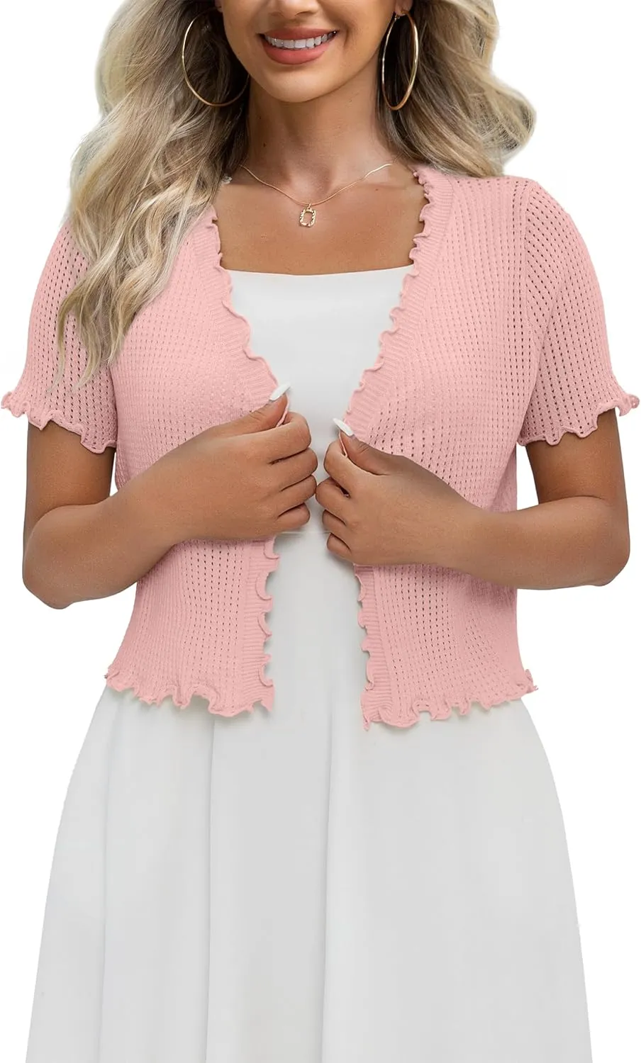 REDHOTYPE Women's Cardigan Summer Cropped Cardigans Lightweight Short Sleeve Crochet Bolero Shrugs Sweater for Women