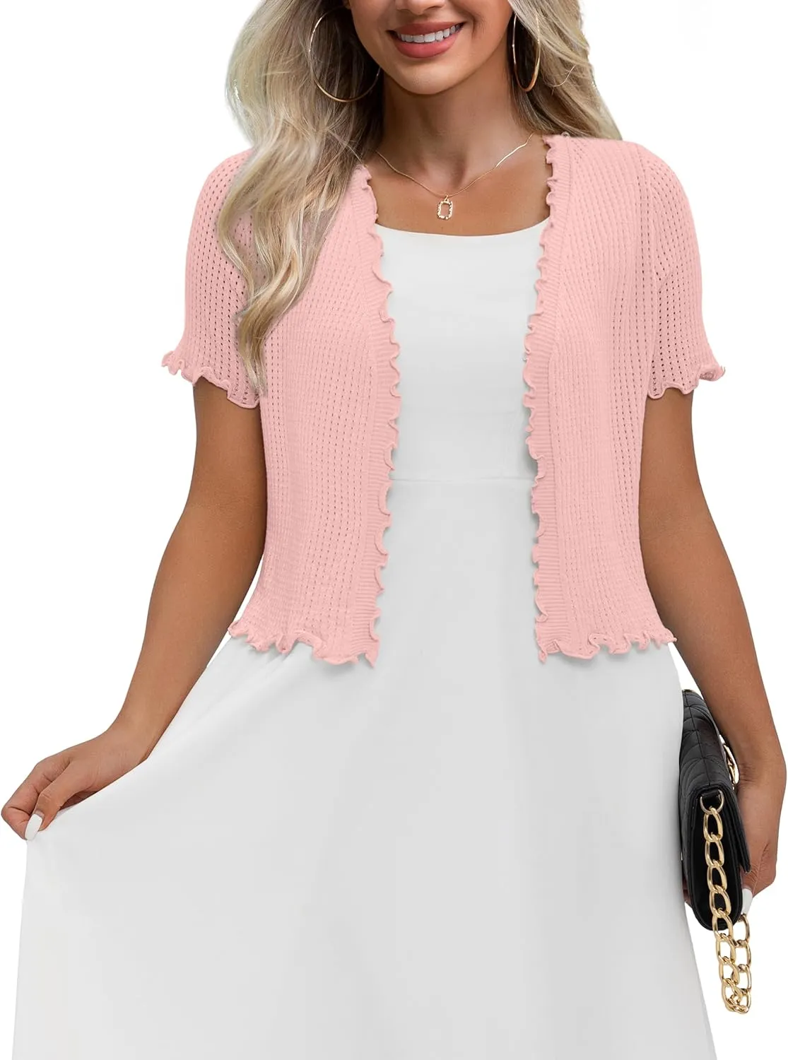 REDHOTYPE Women's Cardigan Summer Cropped Cardigans Lightweight Short Sleeve Crochet Bolero Shrugs Sweater for Women