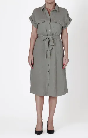 Room 34 Utility Shirt Dress || Sage