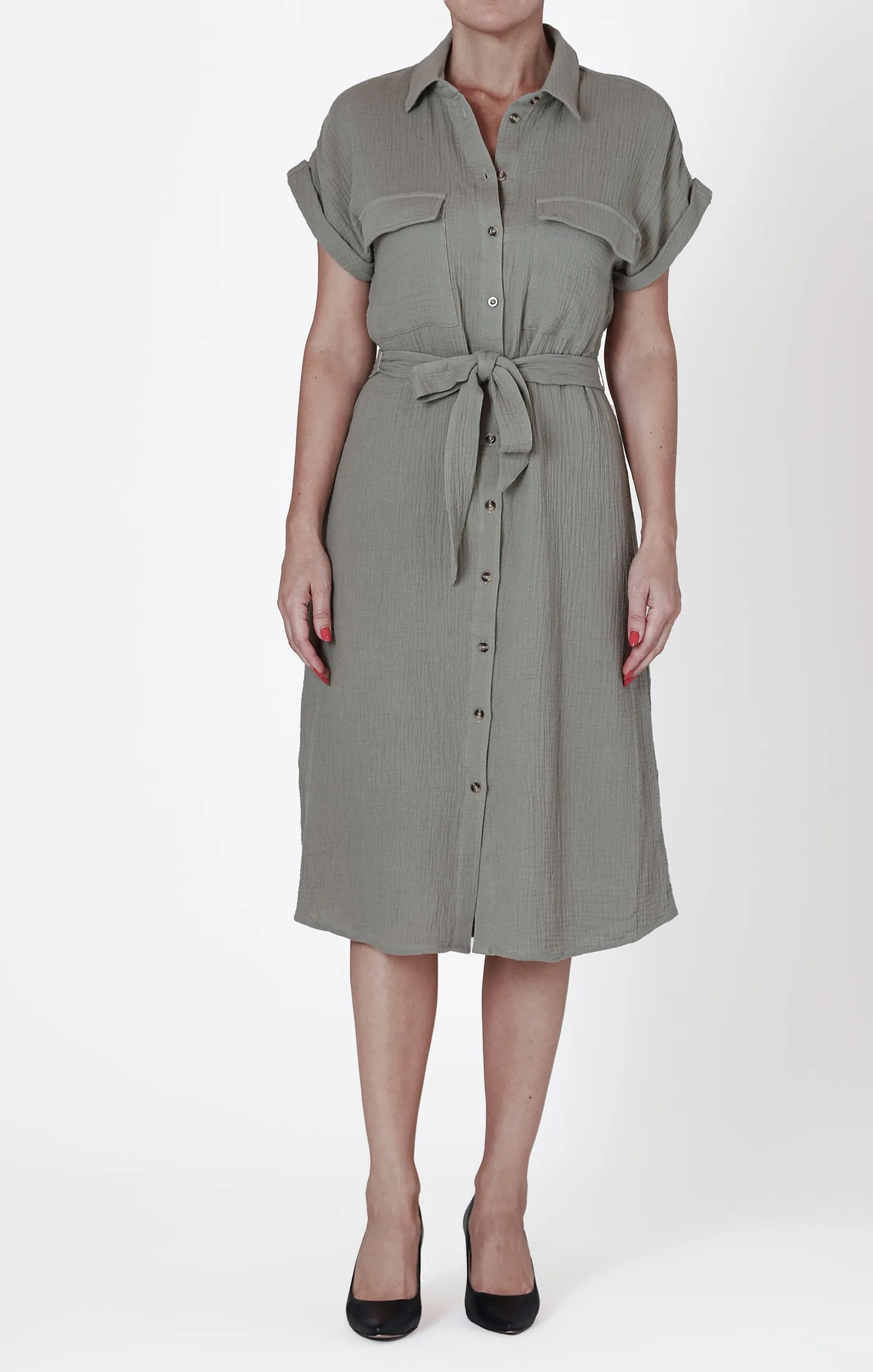 Room 34 Utility Shirt Dress || Sage