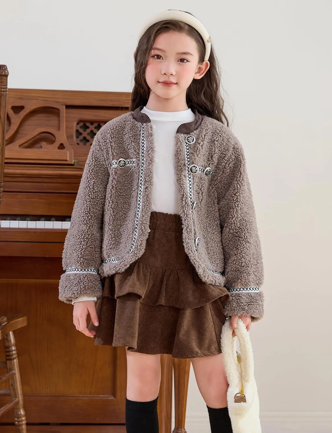SEAUR Girl's Corduroy Short Skirt Mini High Waist A Line Pleated Skirt Casual Uniforms School Skirt