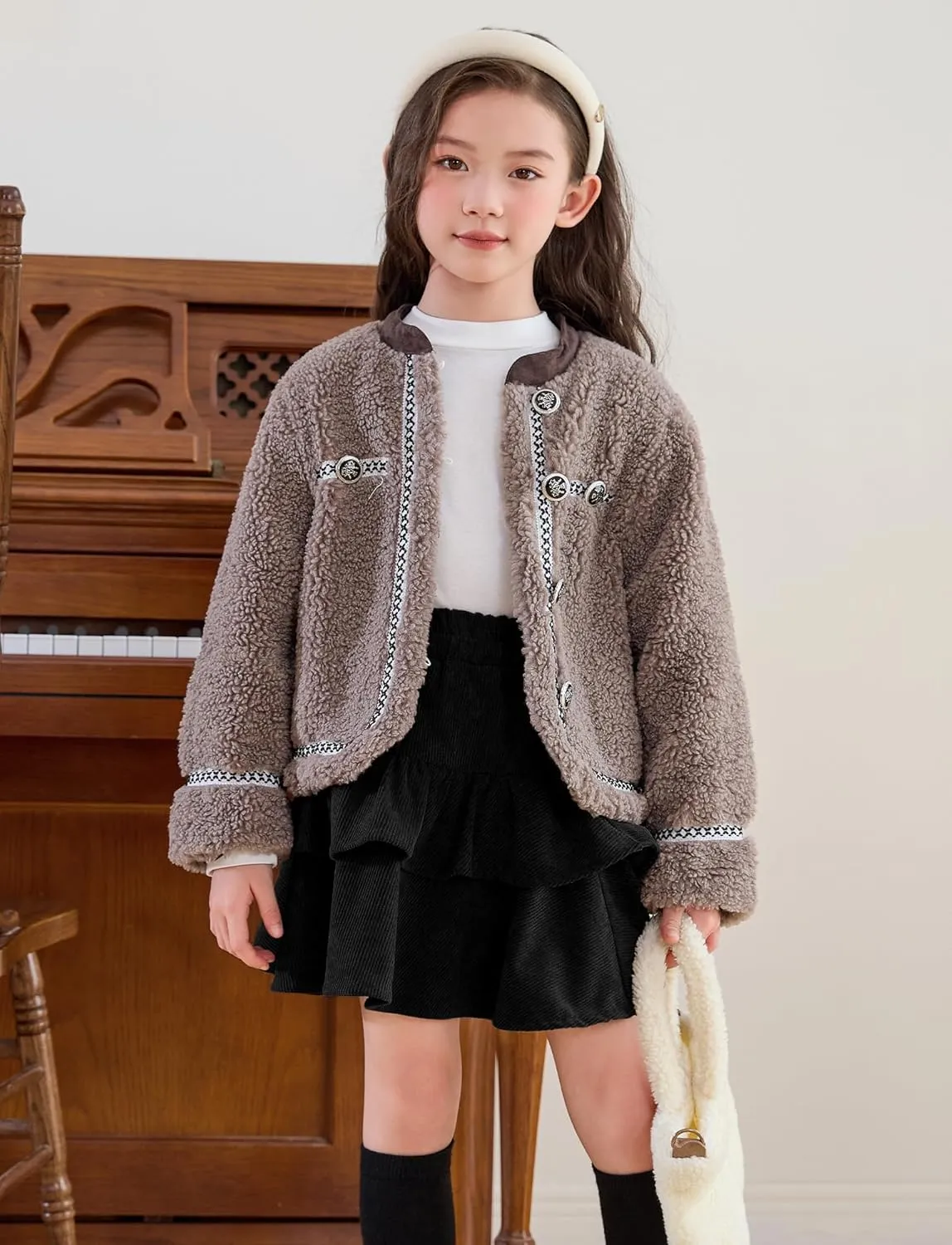 SEAUR Girl's Corduroy Short Skirt Mini High Waist A Line Pleated Skirt Casual Uniforms School Skirt
