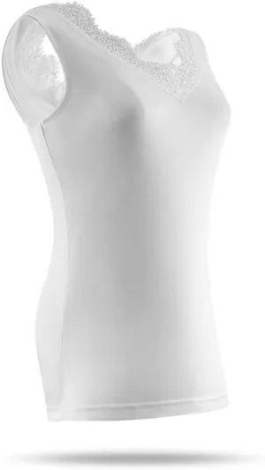 SilRiver Womens Silk Wide Straps Camisole V - Neck Cami Tank Top Stretch Undershirts Eyelash Laced Vest