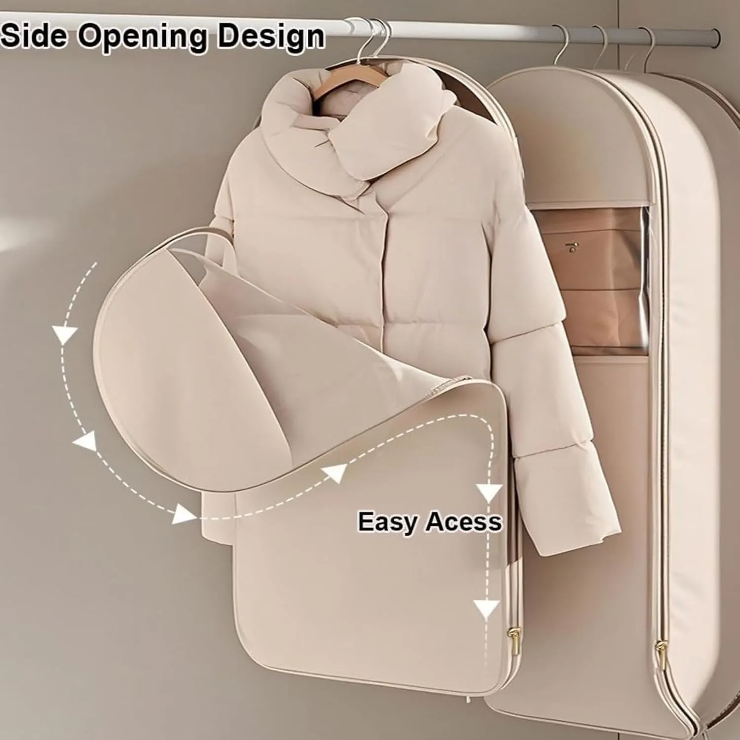 Space Saving Hanging Garment Bag with Self Compression Zipper, Clothes Organizer Coat Organizer, Garment-Convertible-Compartment-Waterproof-Business (3 Beige, X-Large)