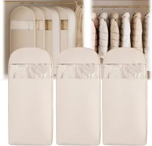 Space Saving Hanging Garment Bag with Self Compression Zipper, Clothes Organizer Coat Organizer, Garment-Convertible-Compartment-Waterproof-Business (3 Beige, X-Large)