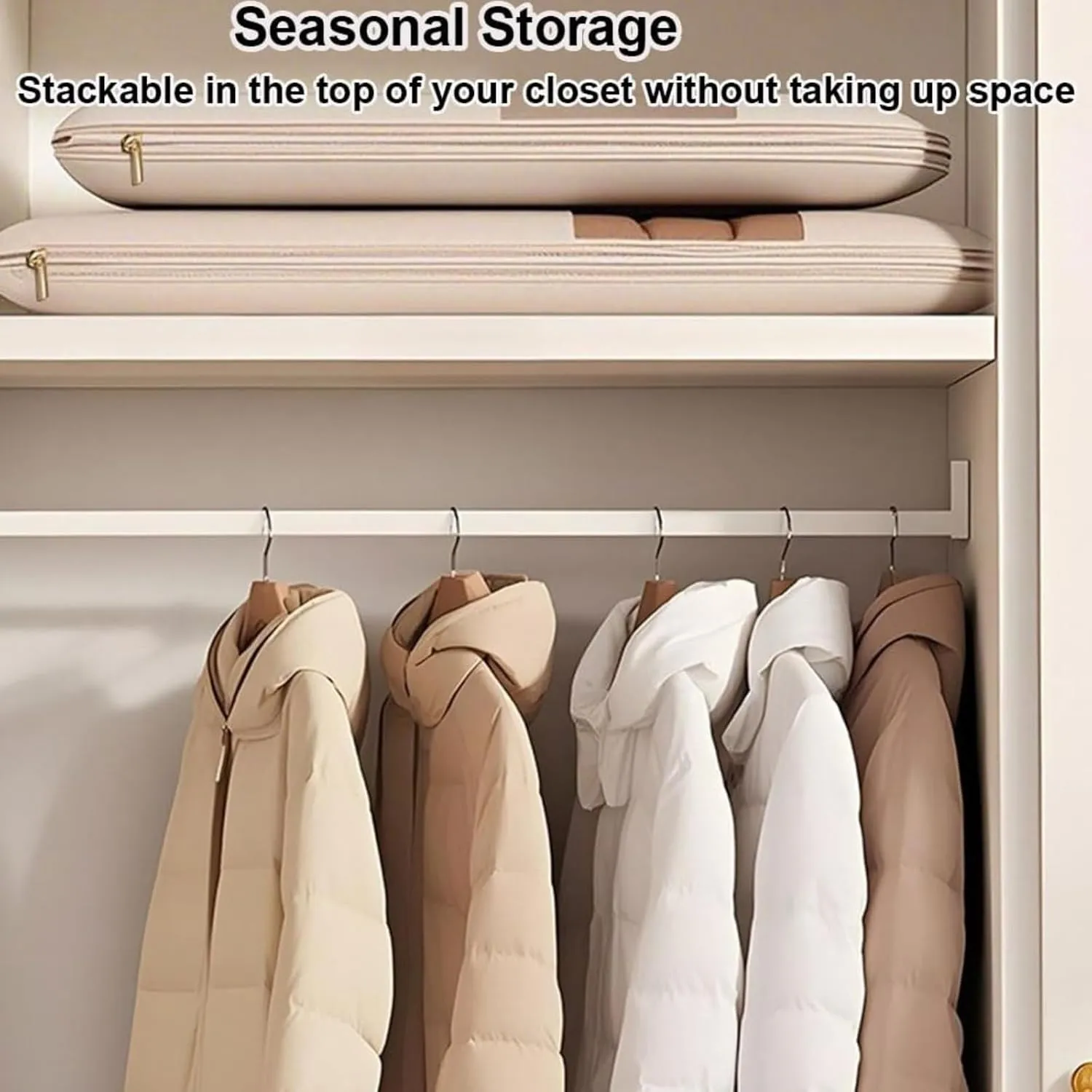 Space Saving Hanging Garment Bag with Self Compression Zipper, Clothes Organizer Coat Organizer, Garment-Convertible-Compartment-Waterproof-Business (3 Beige, X-Large)
