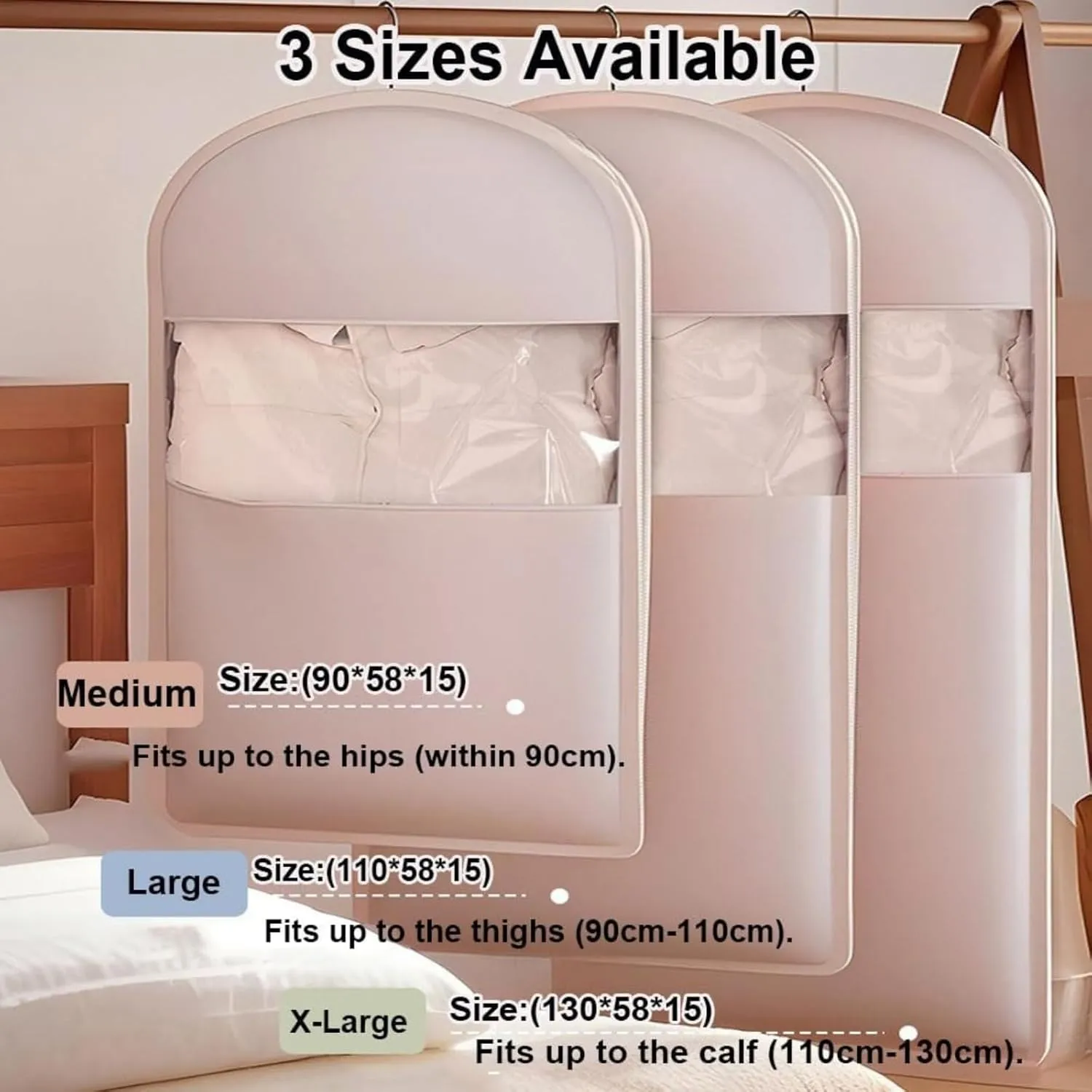 Space Saving Hanging Garment Bag with Self Compression Zipper, Clothes Organizer Coat Organizer, Garment-Convertible-Compartment-Waterproof-Business (3 Beige, X-Large)