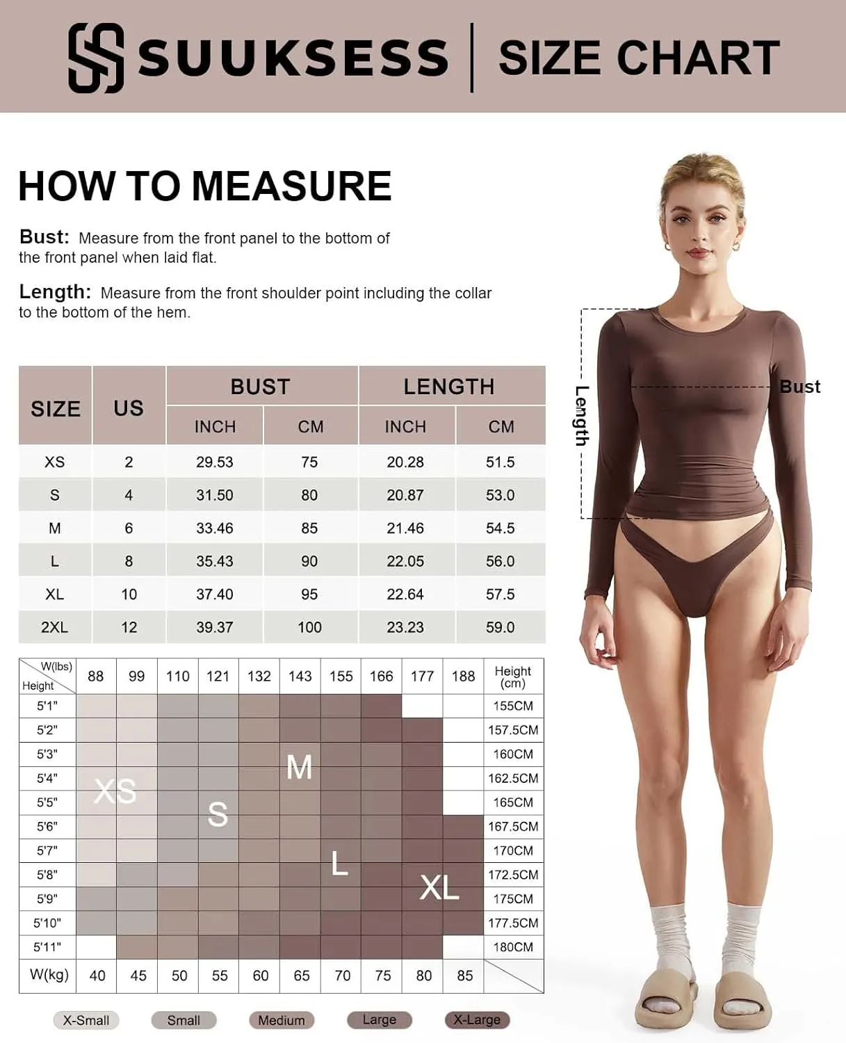 SUUKSESS Women Double Lined Fitted Basic T Shirts Crew Neck Long Sleeve Crop Top
